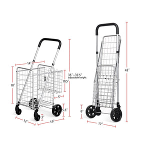Folding Shopping Cart Basket Rolling Trolley with Adjustable Handle-Silver view 4