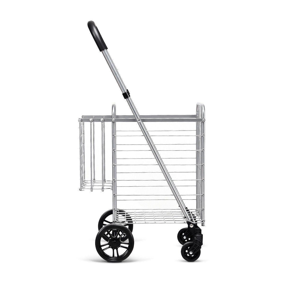 Folding Shopping Cart Basket Rolling Trolley with Adjustable Handle-Silver view 7