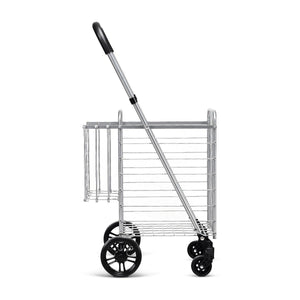 Folding Shopping Cart Basket Rolling Trolley with Adjustable Handle-Silver view 7