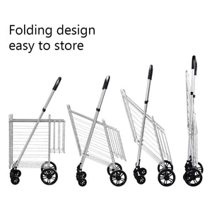 Folding Shopping Cart Basket Rolling Trolley with Adjustable Handle-Silver view 8