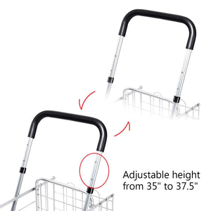 Folding Shopping Cart Basket Rolling Trolley with Adjustable Handle-Silver view 9