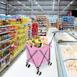 Folding Shopping Utility Cart with Water-Resistant Removable Canvas Bag-Pink view 2