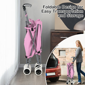 Folding Shopping Utility Cart with Water-Resistant Removable Canvas Bag-Pink view 5