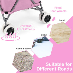 Folding Shopping Utility Cart with Water-Resistant Removable Canvas Bag-Pink view 6