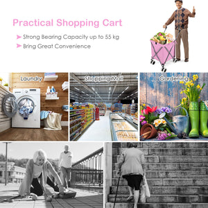 Folding Shopping Utility Cart with Water-Resistant Removable Canvas Bag-Pink view 7