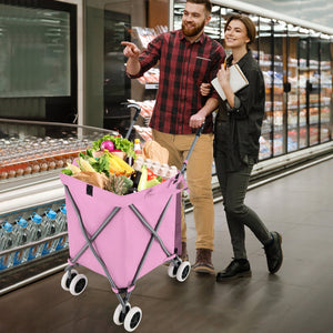 Folding Shopping Utility Cart with Water-Resistant Removable Canvas Bag-Pink view 9