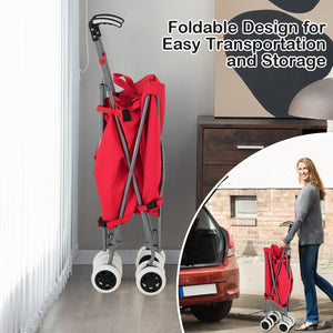 Folding Shopping Utility Cart with Water-Resistant Removable Canvas Bag-Red view 5