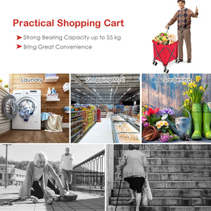 Folding Shopping Utility Cart with Water-Resistant Removable Canvas Bag-Red view 7