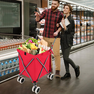 Folding Shopping Utility Cart with Water-Resistant Removable Canvas Bag-Red view 9