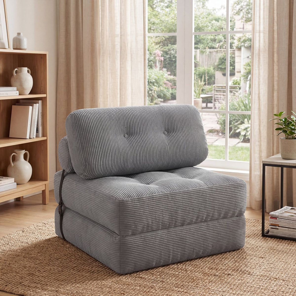 Folding Sofa Bed with Pillow and Back Support for Living Room-Gray view 2