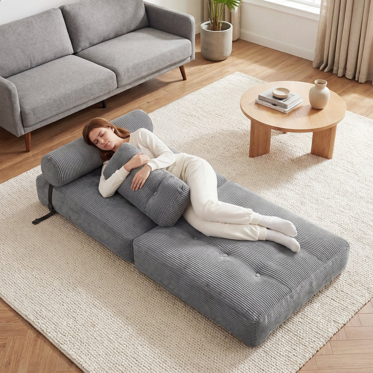 Folding Sofa Bed with Pillow and Back Support for Living Room-Gray view 6