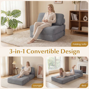 Folding Sofa Bed with Pillow and Back Support for Living Room-Gray view 7