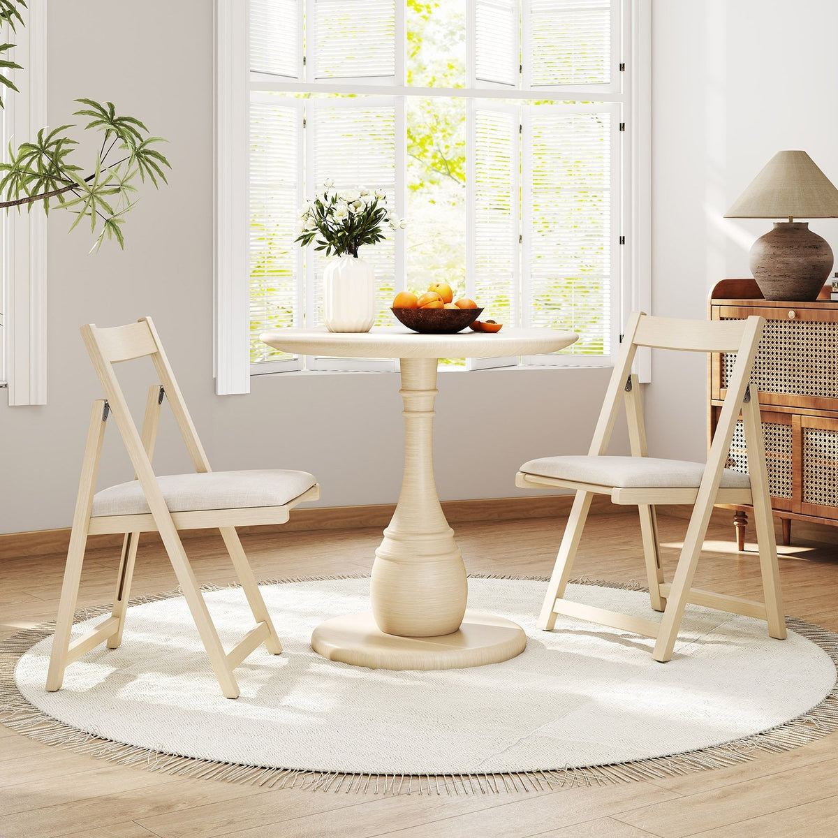 Folding Upholstered Dining Chair Set of 4 with Curved Backrest-Beige view 3