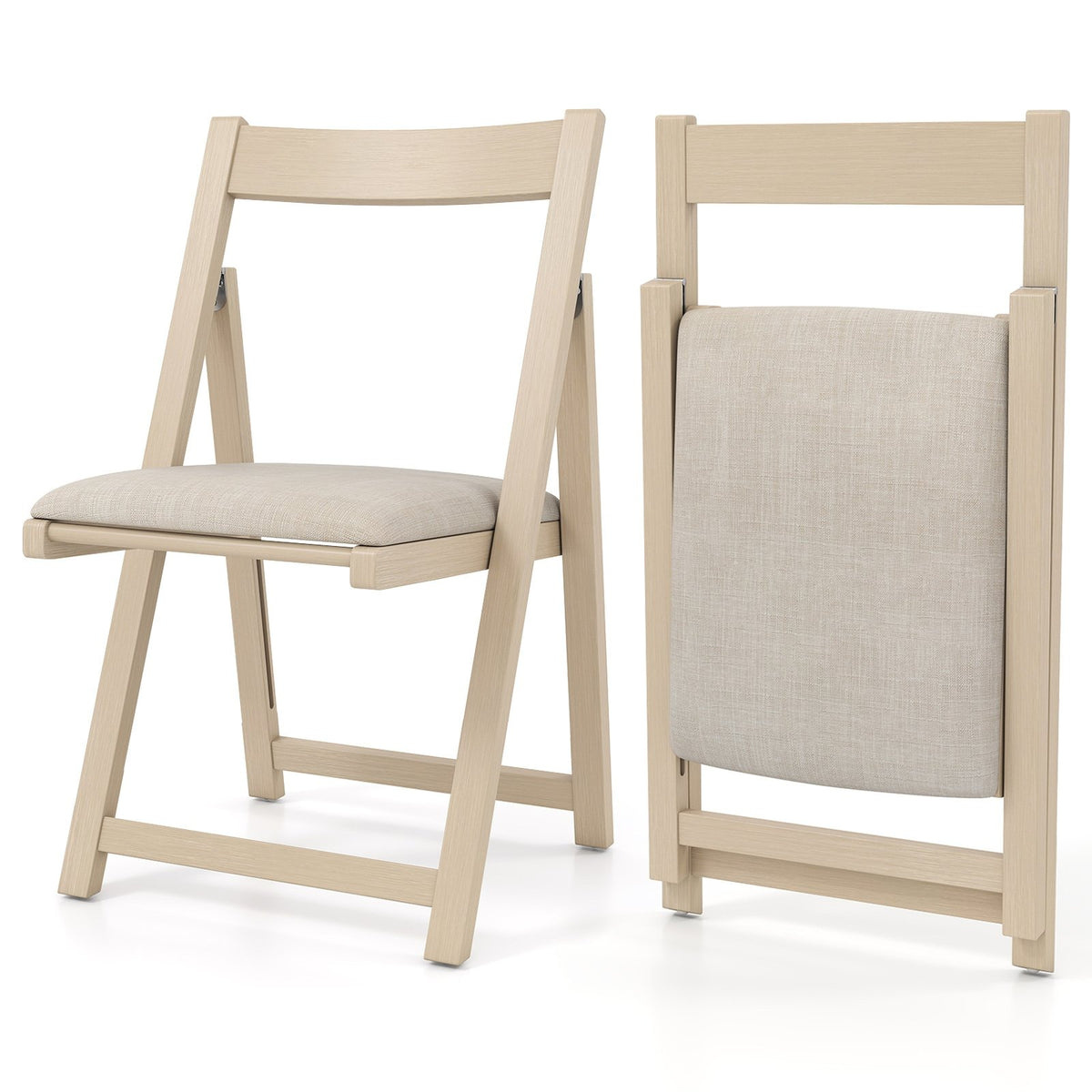 Folding Upholstered Dining Chair Set of 4 with Curved Backrest-Beige view 4