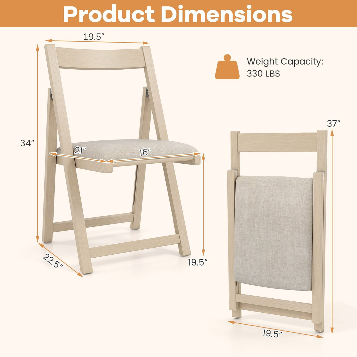 Folding Upholstered Dining Chair Set of 4 with Curved Backrest-Beige view 5