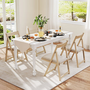 Folding Upholstered Dining Chair Set of 4 with Curved Backrest-Beige view 6