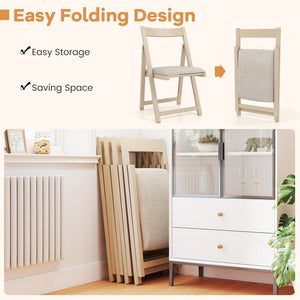 Folding Upholstered Dining Chair Set of 4 with Curved Backrest-Beige view 7