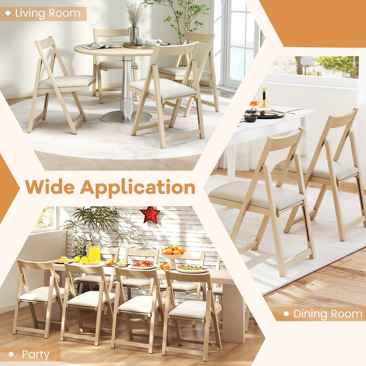 Folding Upholstered Dining Chair Set of 4 with Curved Backrest-Beige view 9