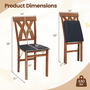 Folding Wooden Dining Chair Set of 2 Faux Leather Upholstered Kitchen Armless Chairs-Walnut view 5