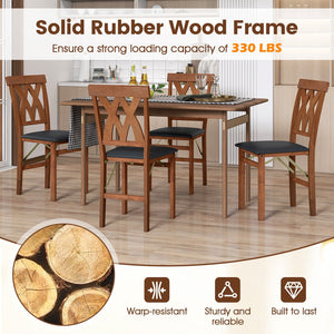 Folding Wooden Dining Chair Set of 2 Faux Leather Upholstered Kitchen Armless Chairs-Walnut view 7