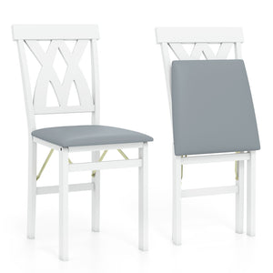 Folding Wooden Dining Chair Set of 2 Faux Leather Upholstered Kitchen Armless Chairs-White view 4