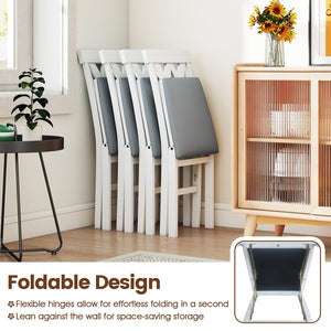 Folding Wooden Dining Chair Set of 2 Faux Leather Upholstered Kitchen Armless Chairs-White view 6