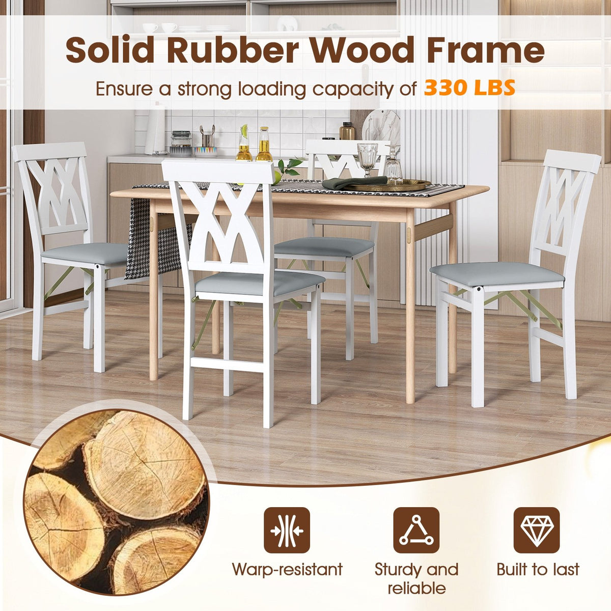 Folding Wooden Dining Chair Set of 2 Faux Leather Upholstered Kitchen Armless Chairs-White view 7