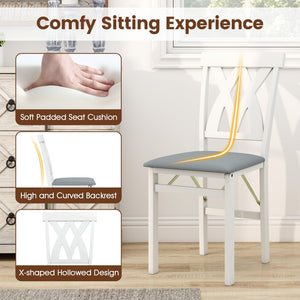 Folding Wooden Dining Chair Set of 2 Faux Leather Upholstered Kitchen Armless Chairs-White view 9