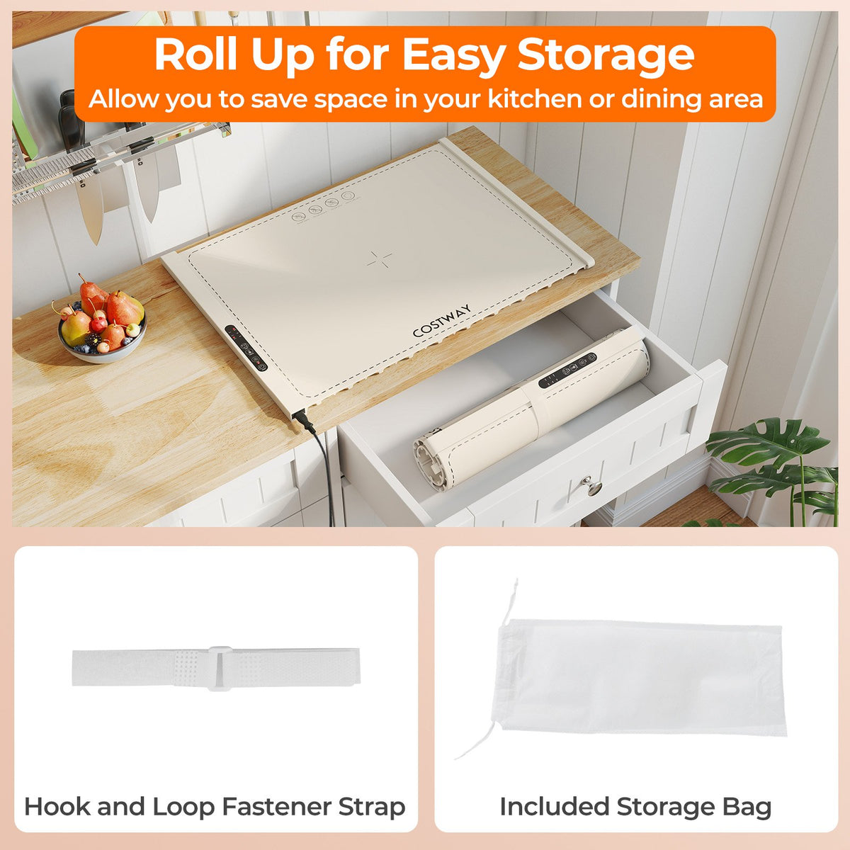 Food Warming Mat Rollable and Portable Electric Warming Tray with Fasting Heating-Beige view 7