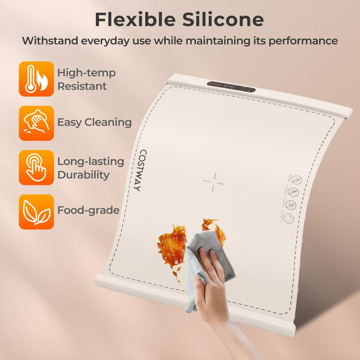 Food Warming Mat Rollable and Portable Electric Warming Tray with Fasting Heating-Beige view 9