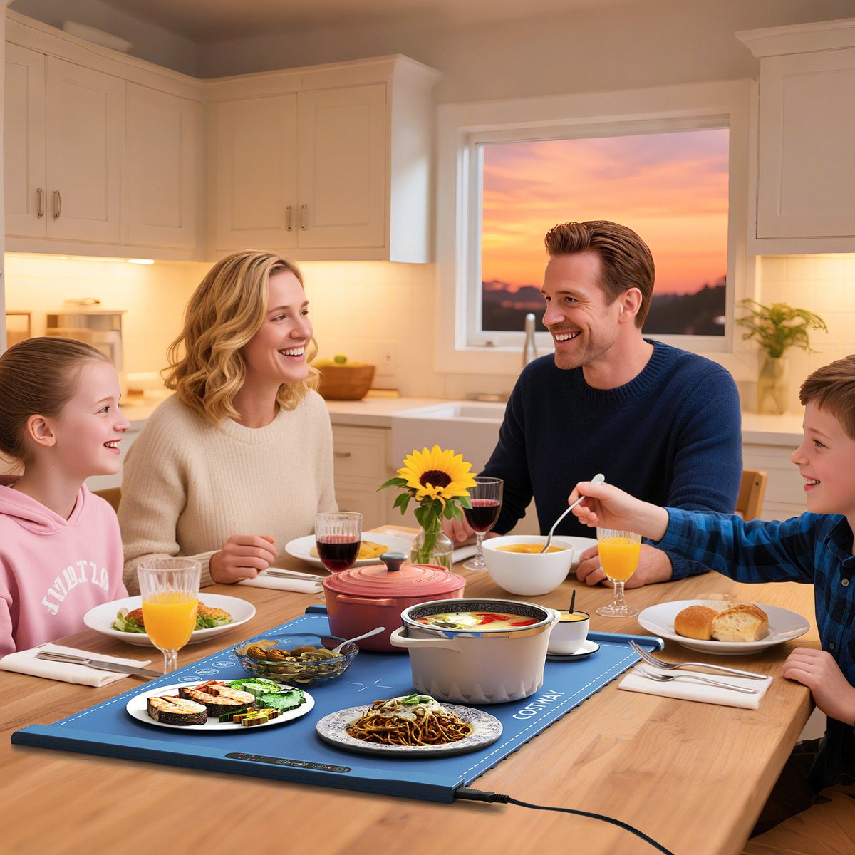 Food Warming Mat Rollable and Portable Electric Warming Tray with Fasting Heating-Blue view 2