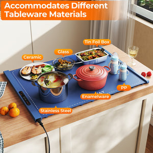 Food Warming Mat Rollable and Portable Electric Warming Tray with Fasting Heating-Blue view 3