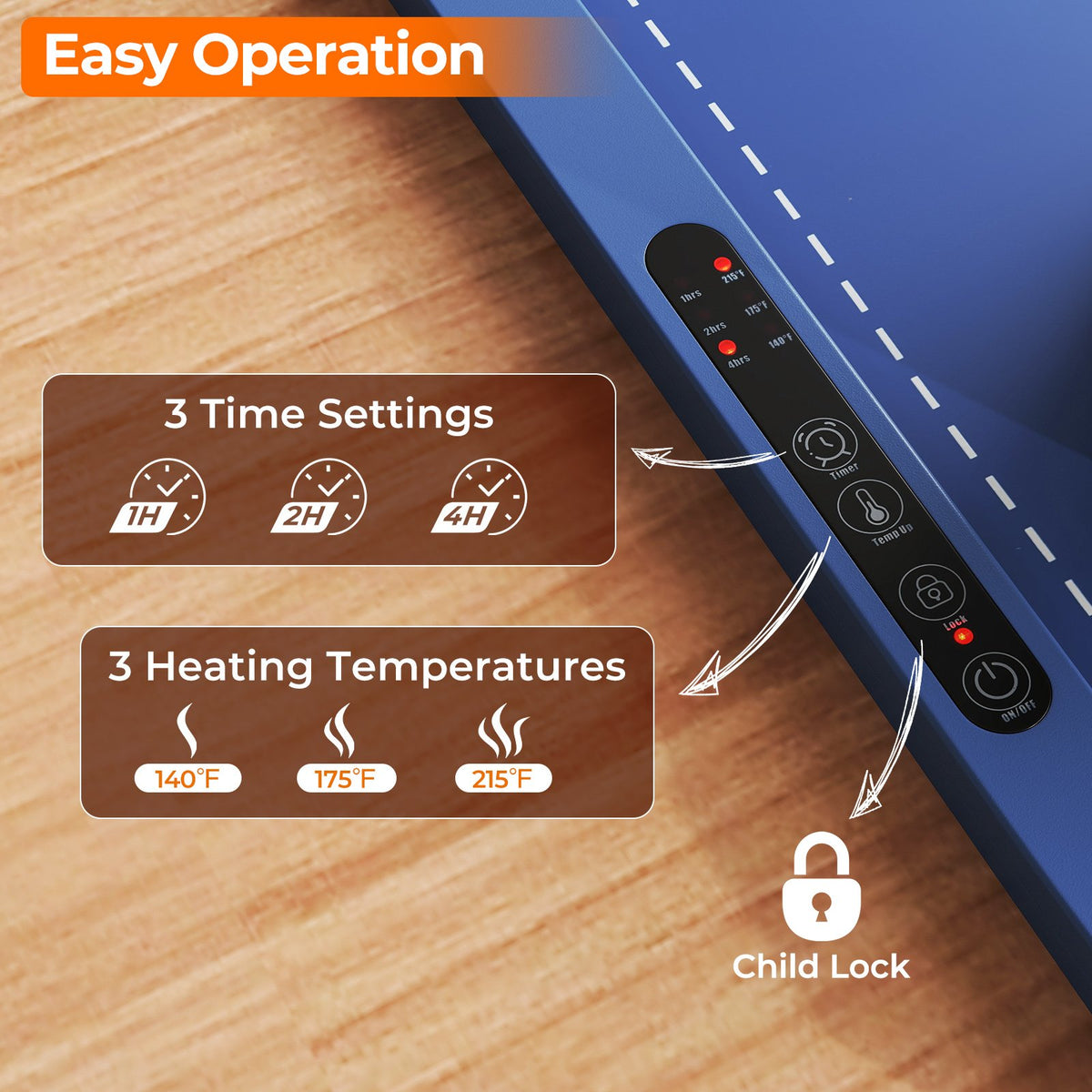 Food Warming Mat Rollable and Portable Electric Warming Tray with Fasting Heating-Blue view 6