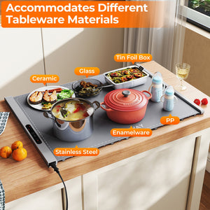 Food Warming Mat Rollable and Portable Electric Warming Tray with Fasting Heating-Gray view 3