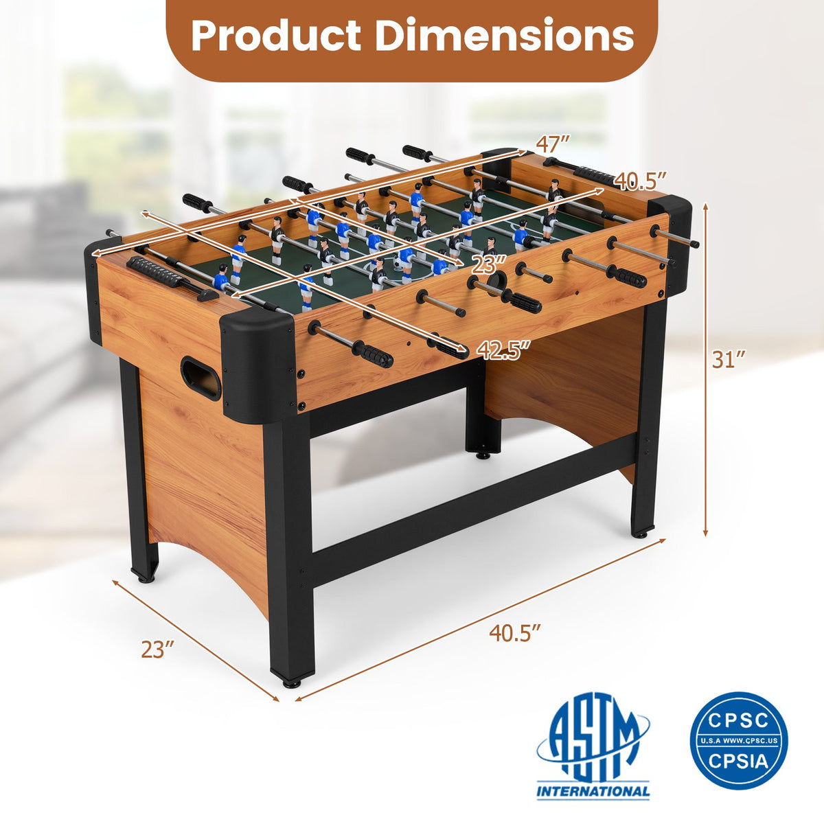 Foosball Table Competition Full Size Soccer Game Table with 22 Players-Natural view 5