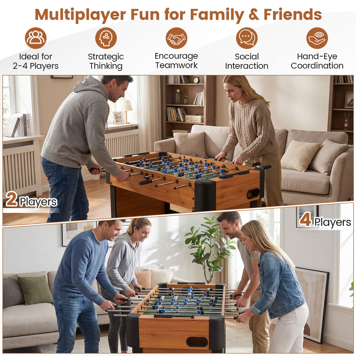 Foosball Table Competition Full Size Soccer Game Table with 22 Players-Natural view 6