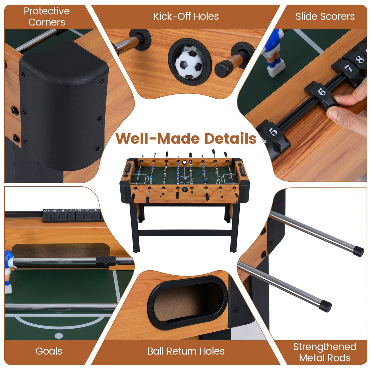Foosball Table Competition Full Size Soccer Game Table with 22 Players-Natural view 9