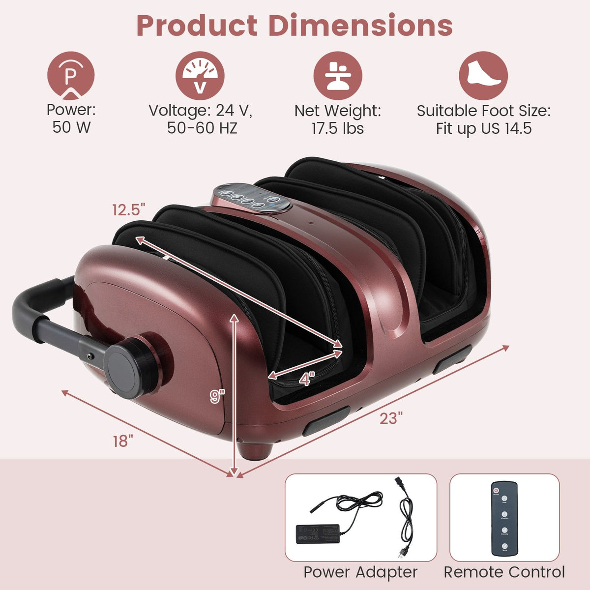 Foot and Calf Massager with Heat for Blood Circulation Pain Relief-Red view 3