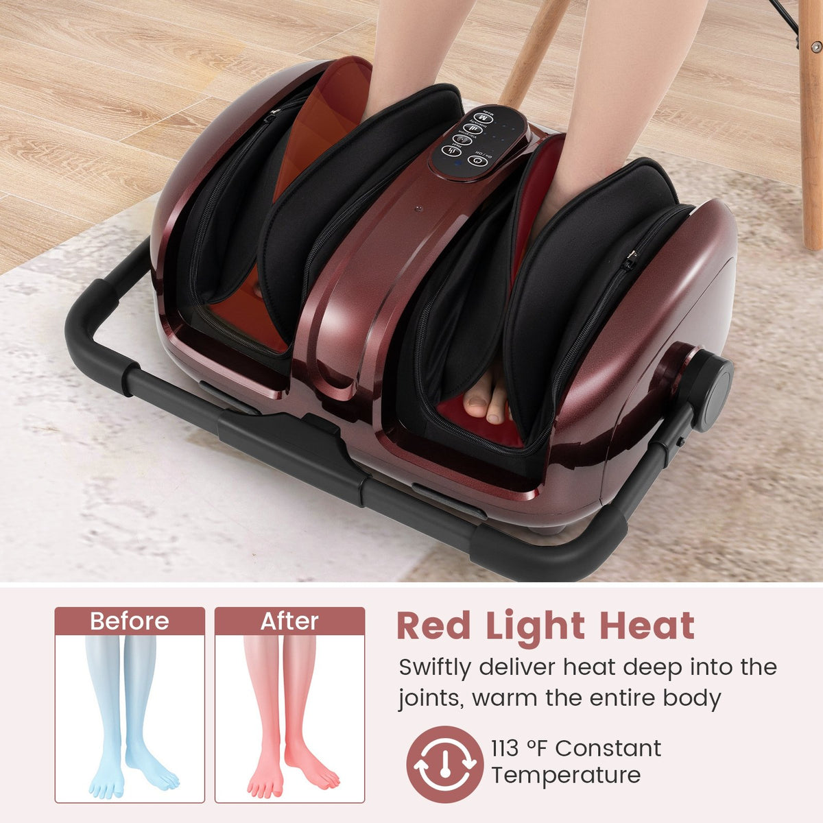 Foot and Calf Massager with Heat for Blood Circulation Pain Relief-Red view 6