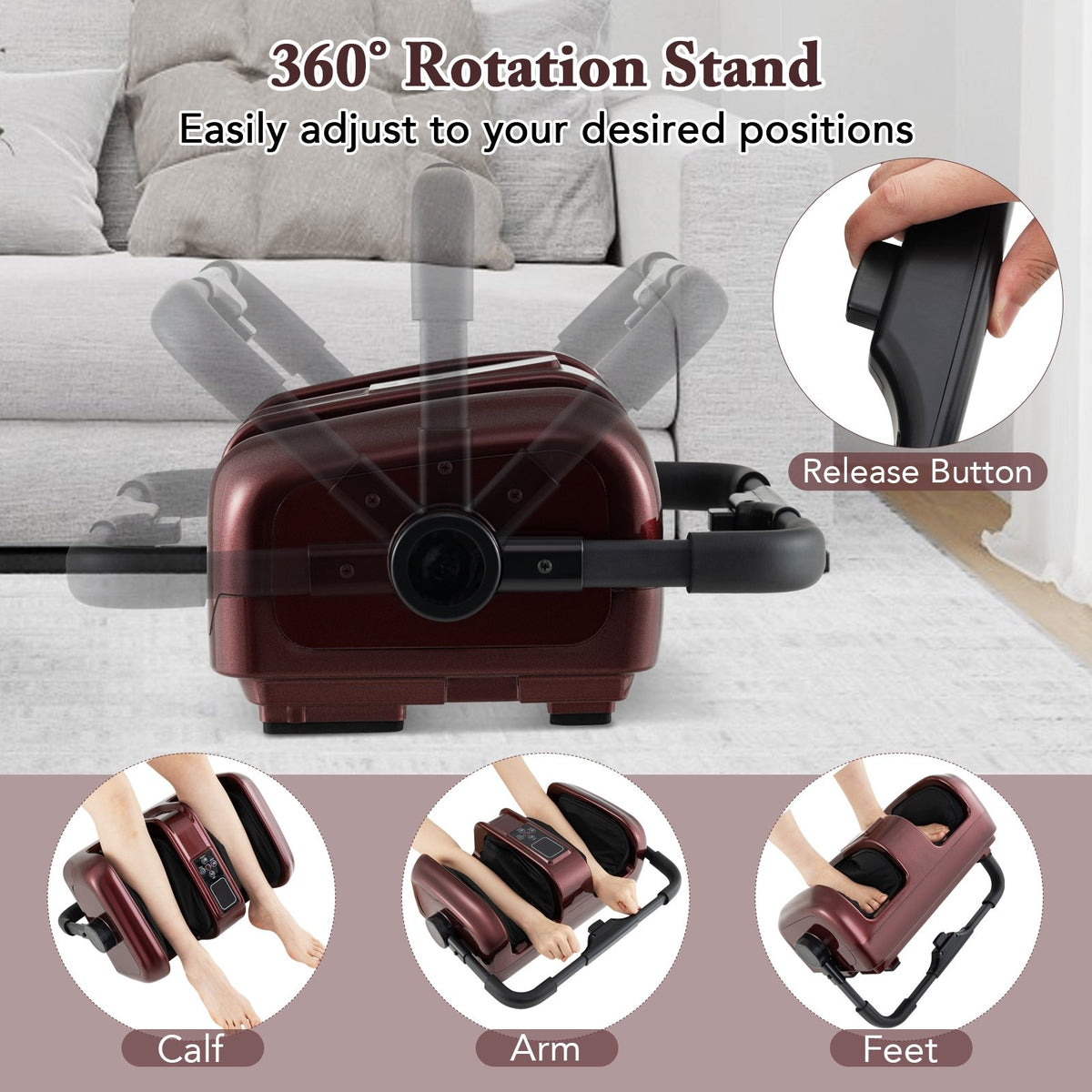 Foot and Calf Massager with Heat Shiatsu Deep Kneading Rolling Smart Electric Leg Massager-Red view 6