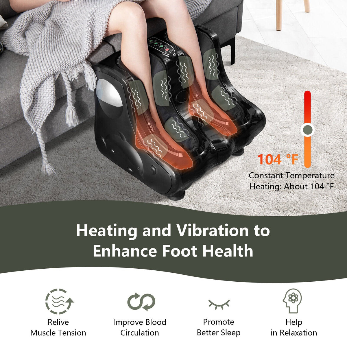 Foot and Calf Massager with Heat Vibration Deep Kneading and Shiatsu-Black view 7