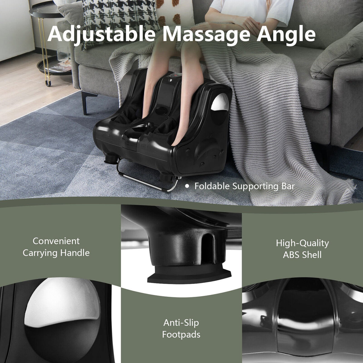 Foot and Calf Massager with Heat Vibration Deep Kneading and Shiatsu-Black view 8