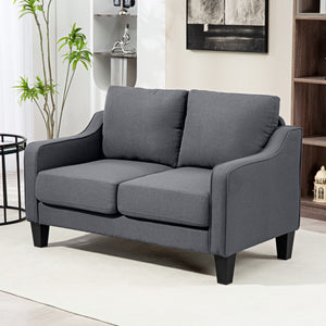 Loveseat Sofa, Modern Couch with Pocket Spring, Linen Upholstered, Thick Padded, Beige – view 14