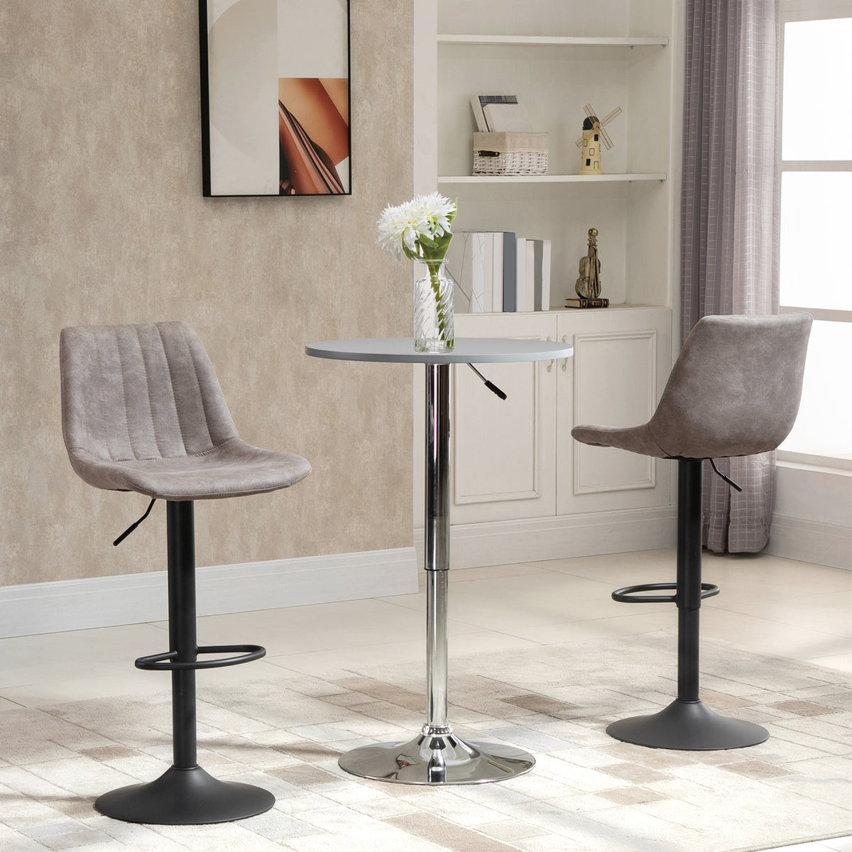Adjustable Bar Stools Set of 2, Leathaire Swivel Barstools with Back and Footrest – view 14
