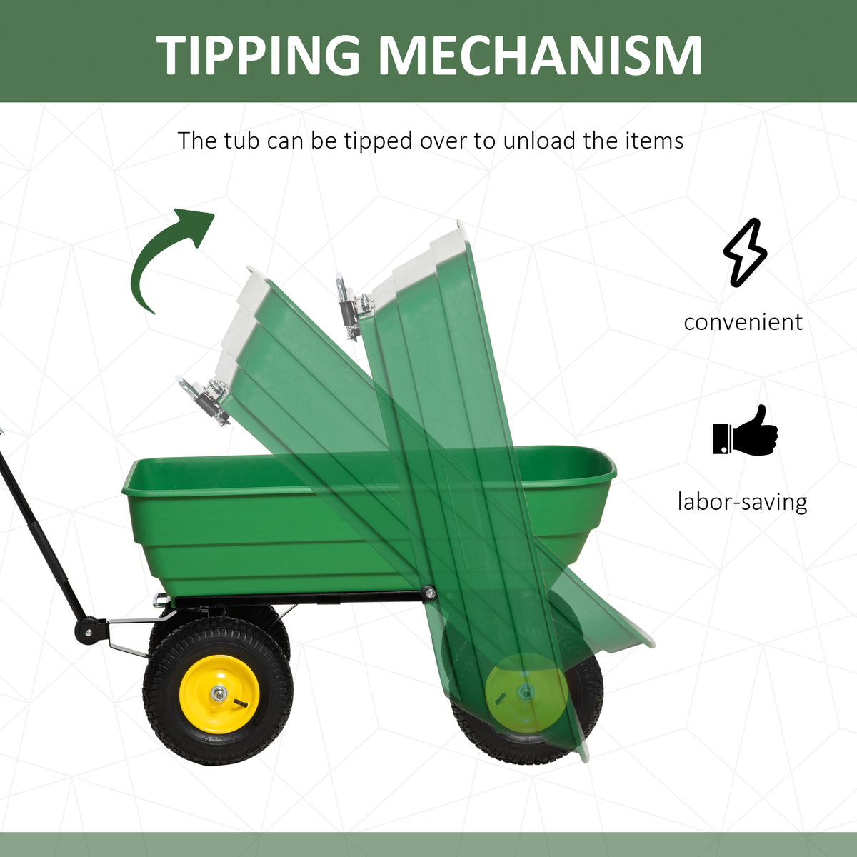 Garden Dump Cart Heavy Duty 440lbs Wagon with Steel Frame and 10'' Pneumatic Tires, Green – view 10