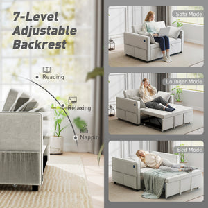 3‑in‑1 Convertible Sofa Bed, Pull Out Sleeper Sofa with USB Charging, Adjustable Backrest, Side Pockets – view 4