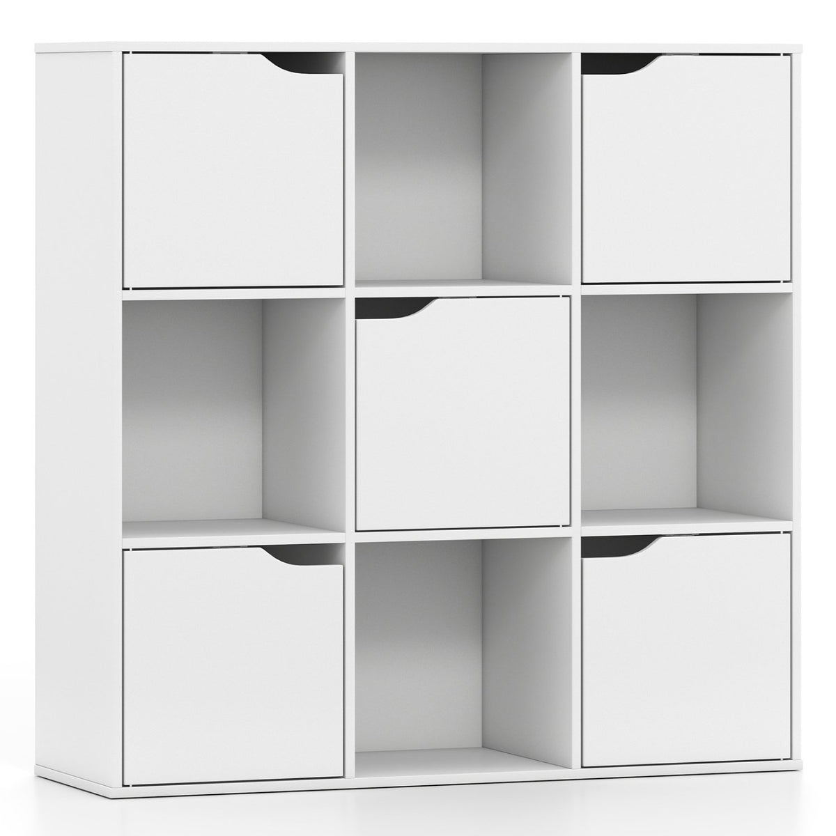 Free Standing 9 Cube Storage Wood Divider Bookcase for Home and Office-White