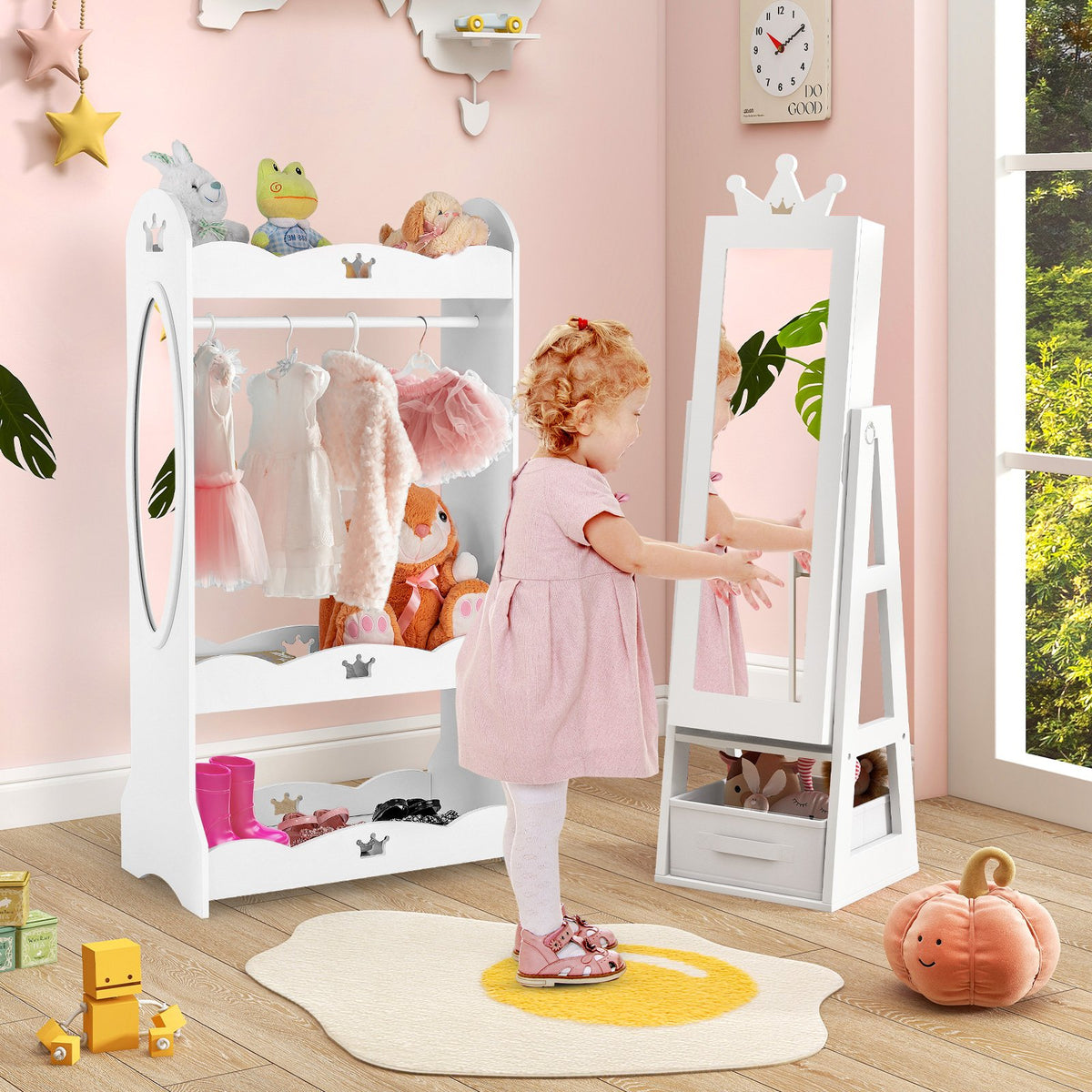 Free-Standing Full Length Kids Jewelry Armoire Cabinet with Storage Capacity-White view 3