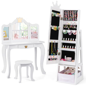 Free-Standing Full Length Kids Jewelry Armoire Cabinet with Storage Capacity-White view 4