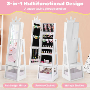 Free-Standing Full Length Kids Jewelry Armoire Cabinet with Storage Capacity-White view 7